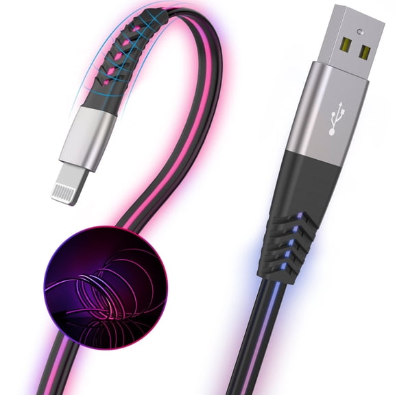 6FT Led Light up Phone Charger CordUSB Fast Charging Cord Cables  Compatible for  iPhone 14 13 12 11 Pro Max XR XS X/8Plus/7Plus/6Plus/5s/iPad iPod Touch More