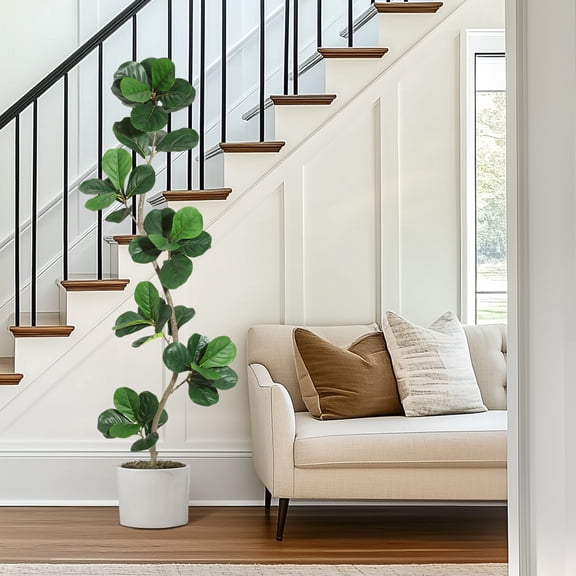 6FT Lifelike Artificial Fiddle Leaf Fig Tree – Tall Large Faux Plant with Realistic Leaves, Natural Wood Trunk, and Black Pot for Indoor Outdoor Home Office Decoration