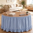 thumbnail image 1 of 6FT Light Blue Gingham Ruffled Table Skirt, Woven Fabric Table Cover for Baby Shower, Gender Reveal, First Birthday Party, Dessert Table Decor, Rectangular Table, 30 x 72 Inch, 1 of 7