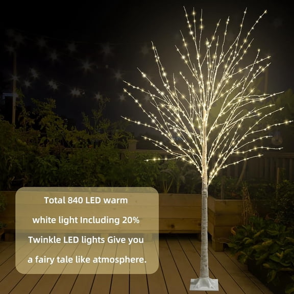 6FT Lighted Birch Tree with 840 LEDs Warm White Lights