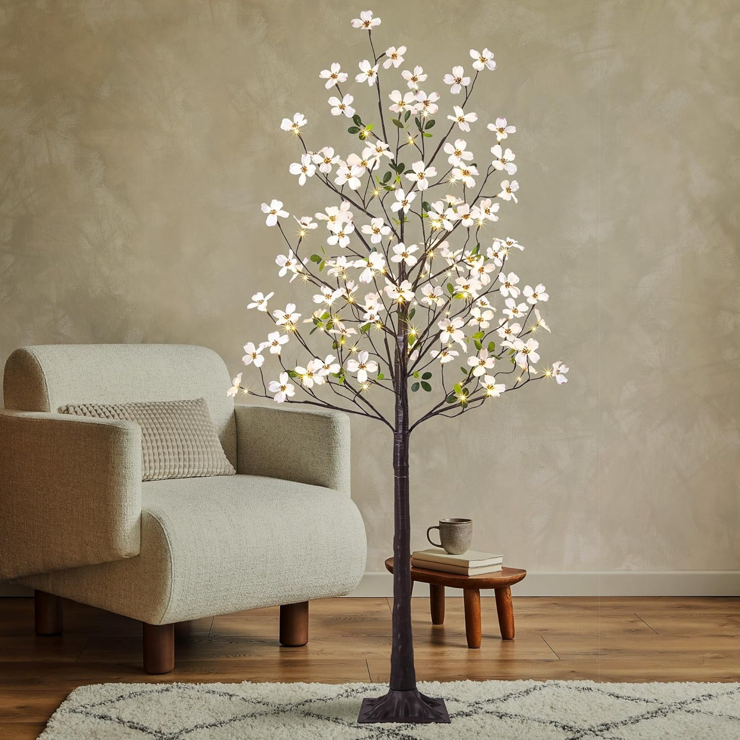 6ft Warm White LED Lighted Dogwood Flower Tree for Indoor/Outdoor Decor