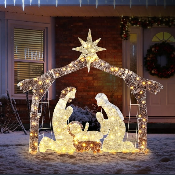 6FT Lighted Outdoor Nativity Scene, Christmas Holy Family Set with 190 LED Lights, Xmas Christmas Decoration Ornament for Yards & Lawns, Brown