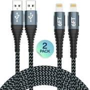 6FT XUDUO 2 Pack MFI Certified Lightning Cable 3A Fast Nylon Braided Charging Cable Compatible with iPhone 14/13/12/11/Max/XS/XR/XS/X