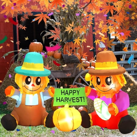 6FT Long Fall Inflatables Outdoor Decorations, Inflatable Scarecrow and Pumpkin, Built-in LED Fall Autumn Harvest Thanksgiving Inflatables Blow Ups for Outside Yard Garden Lawn