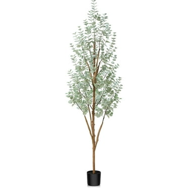 6FT Lush Artificial Eucalyptus Plants with Realistic Leaves and Natural Trunk, Silk Fake Potted Tree with Wood Branches, Faux Tree for Office Home Decor