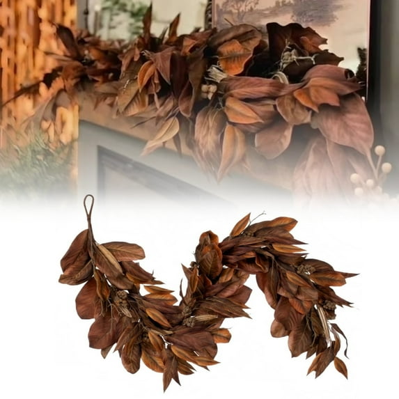 6FT Magnolia Leaf Garland Brown Vine Decorative Wall Hanging Plant for Wedding Fireplace Party Halloween Thanksgiving Christmas Decor