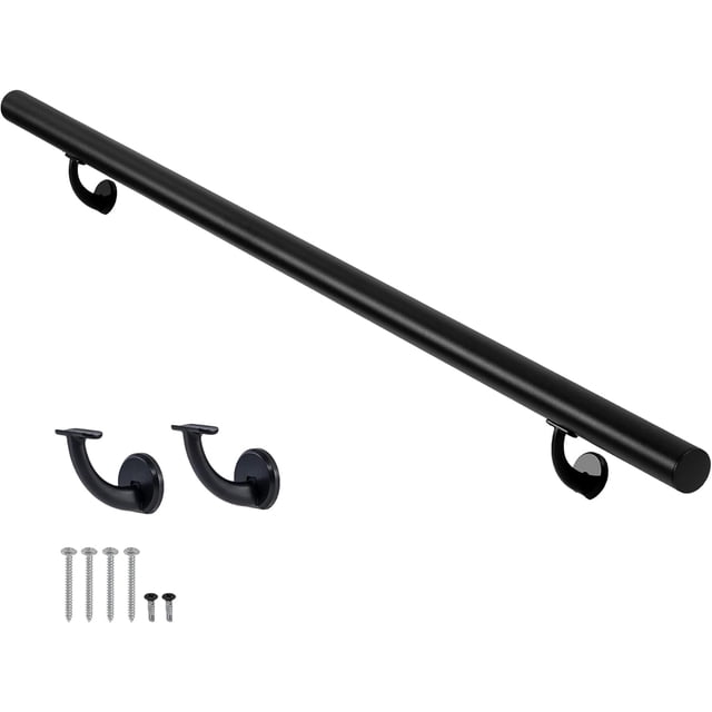 Rust Sea Wall Build 6FT Matte Black Aluminum Handrail Set with Zinc Alloy Brackets, Rust ...