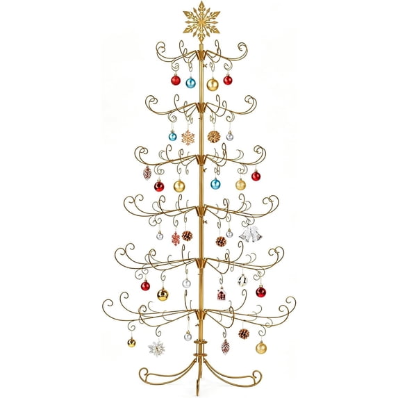 Tree Of Gold 6FT Metal Christmas Ornament Tree, Wrought Iron Display Stand Gold ...