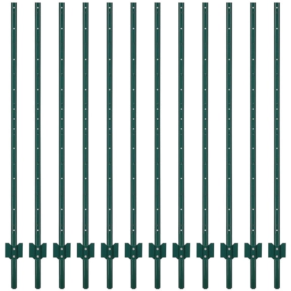 6FT Metal Fence Posts, Pack of 12, Heavy Duty 14-Gauge U-Channel Steel Fence Stakes No Dig Garden Fence Posts with Studded Tabs for Yard Farm Outdoor Fencing
