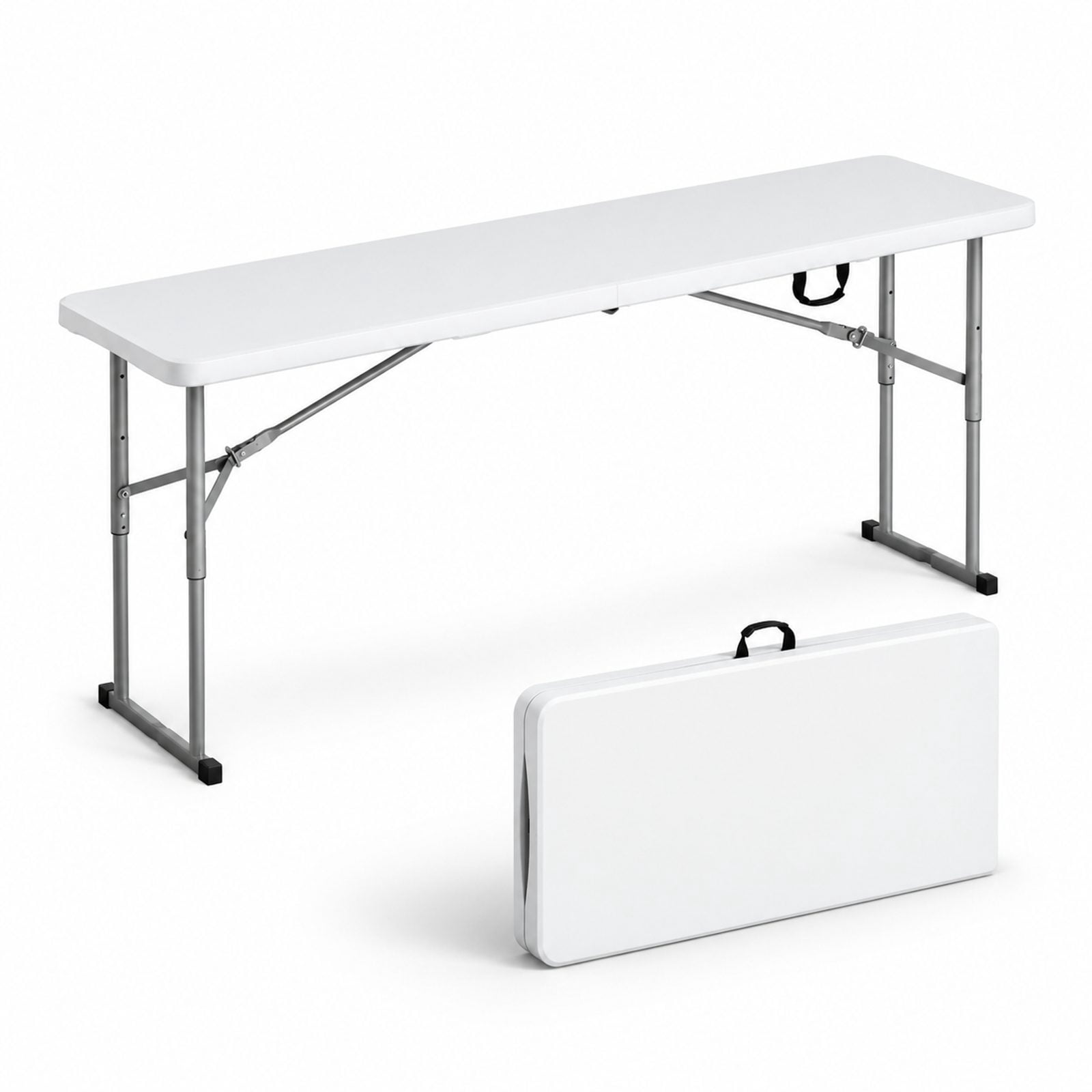 6FT Narrow Folding Utility Table, HDPE, 3-Level Adjustable Height, Fold ...