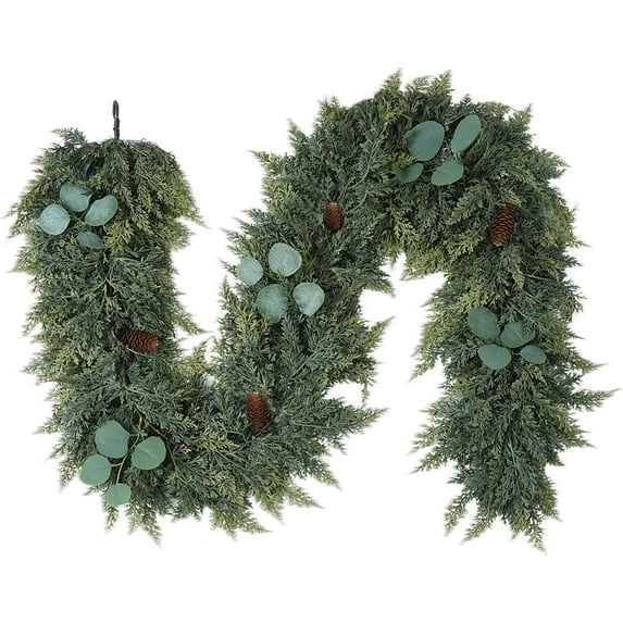 6FT Norfolk Pine Garland, Cedar Garlands with Eucalyptus,Artificial Pine Garland Christmas Decorations for Mantle Fireplace Outdoor Staircase