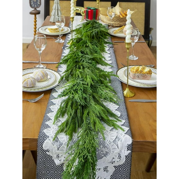6FT Norfolk Pine Garland Real Touch Cedar Cypress Pine Garland Christmas Greenery for Mantle Stairs Table Window Front Door Christmas Decorations Xmas Decor