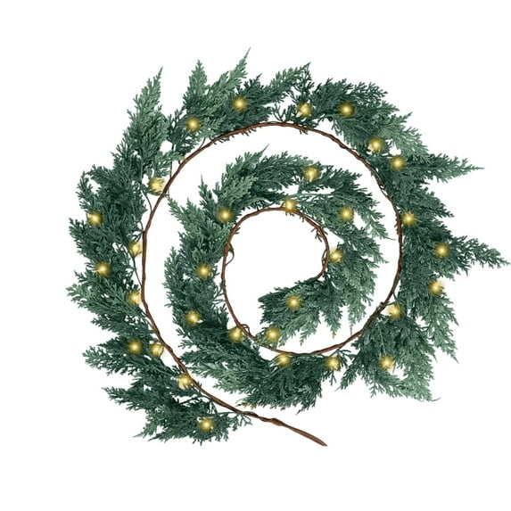 6FT Real Touch Norfolk Pine Wreath Artificial Green Wreath Holiday Decoration for Home Decor（with light ）