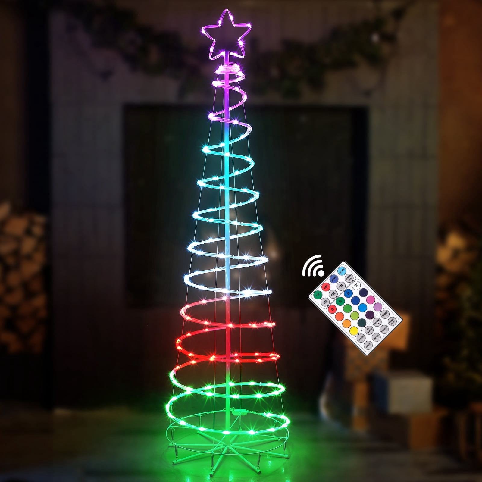 6FT Outdoor Christmas Tree Light, Multicolor LED Spiral Tree with 8 ...