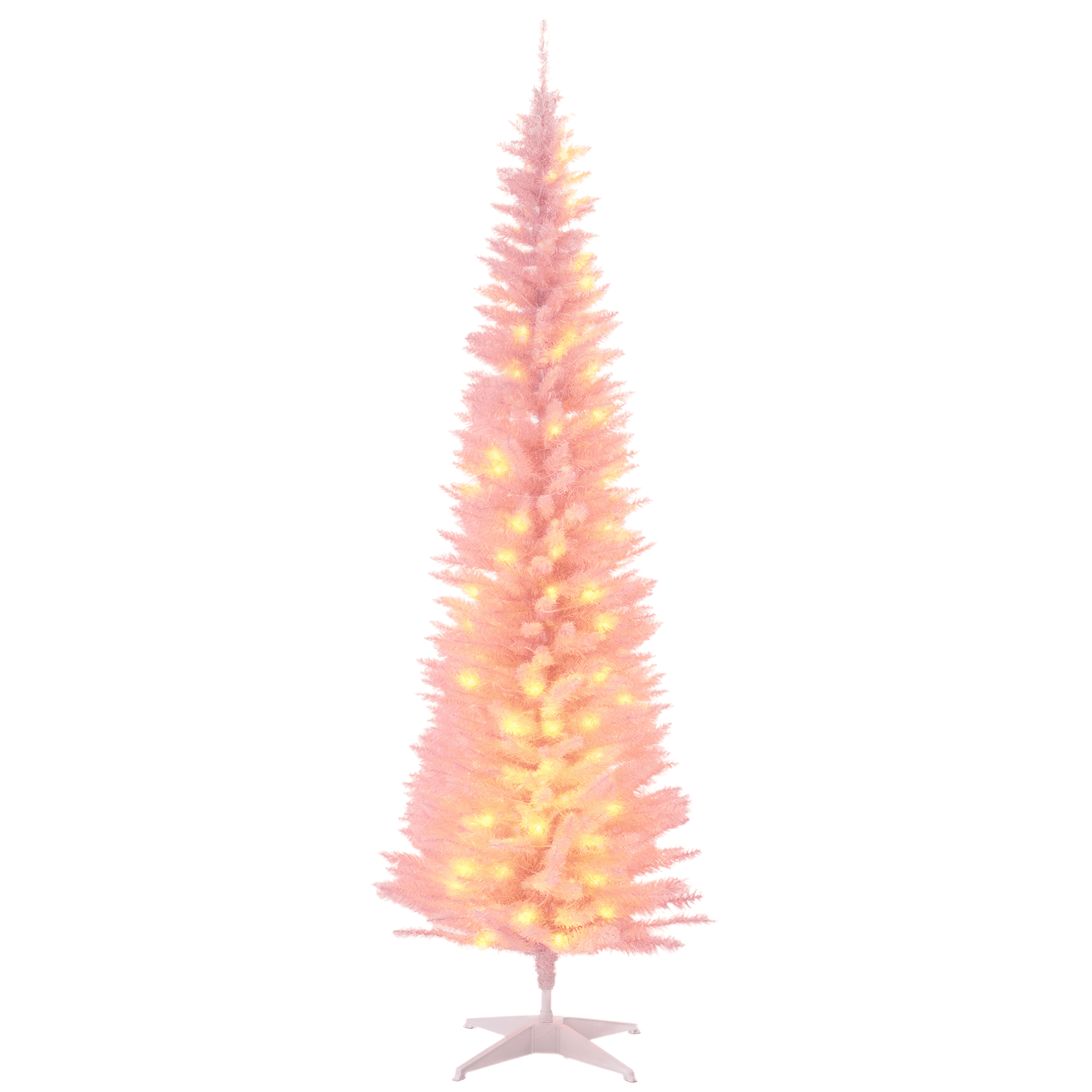 6FT Pink Slim Pencil Artificial Christmas Tree, 390 Tips 200 Warm White LEDs, Section Design, Flame Retardant Sturdy Base, Indoor Holiday Decor