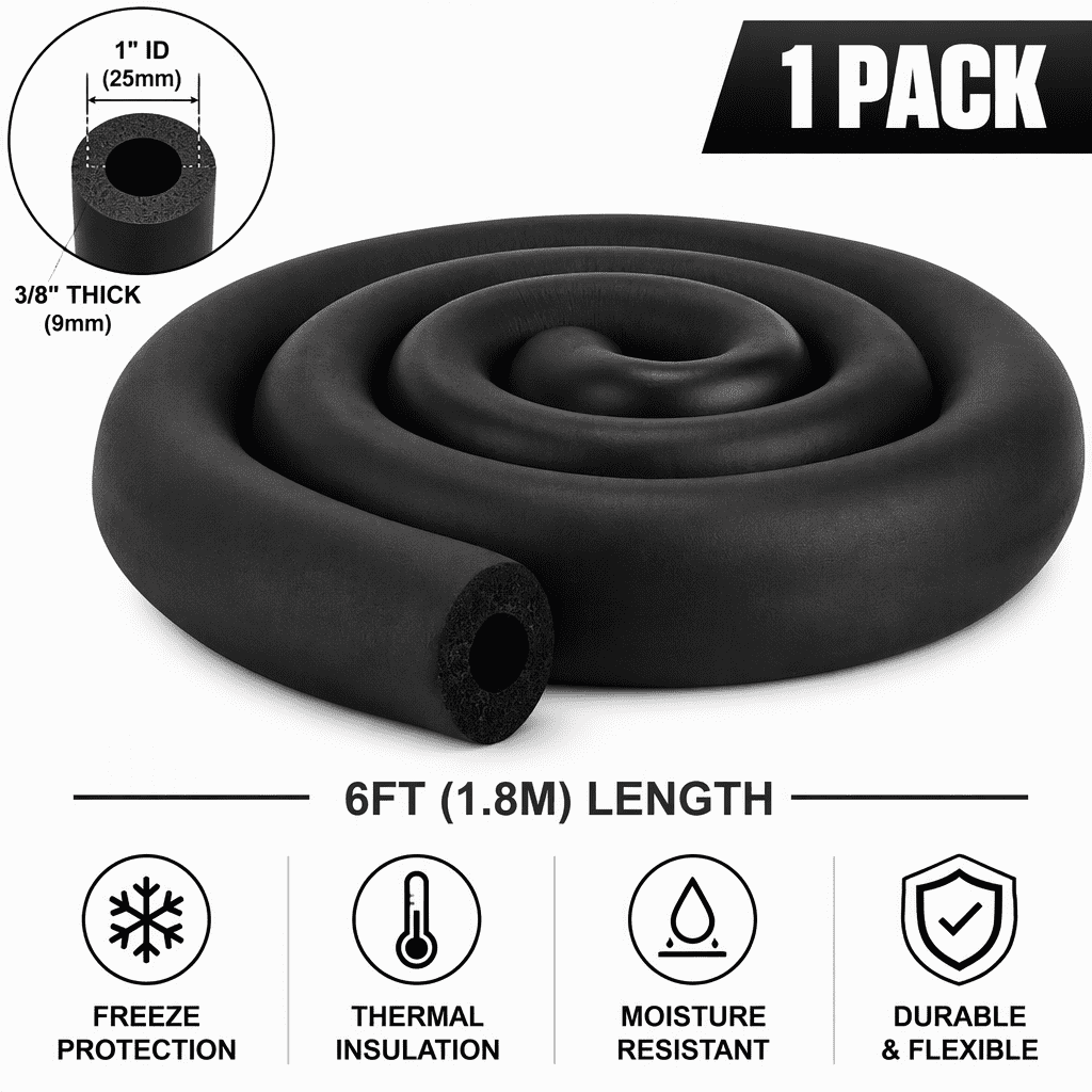Rubber Insulating 6FT Pipe Insulation Foam Tubing, 1