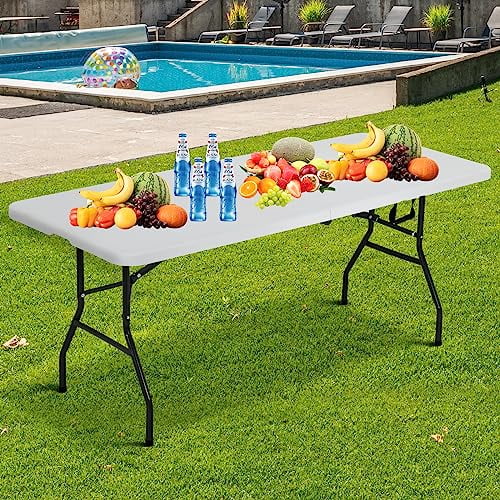 6FT Plastic Folding Table Portable Foldable Table Indoor Outdoor Fold Up Table Folding Table Utility Party Dining Fold in Half Table for Eating