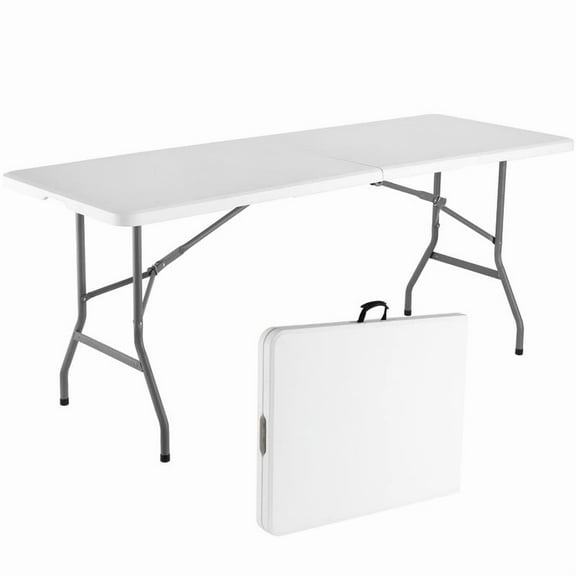 6FT Plastic Folding Table, Portable Picnic Table Outdoor, for Camping, Party, Wedding,Picnic, with Lock, Handle - White