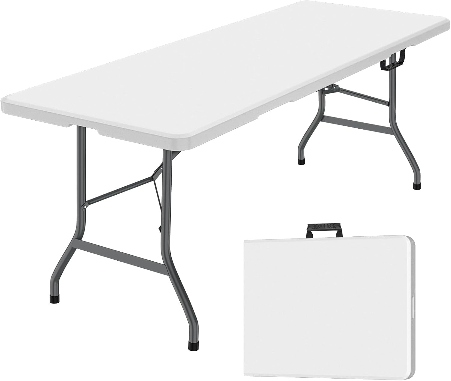6ft Heavy Duty White Plastic Folding Table with Steel Legs