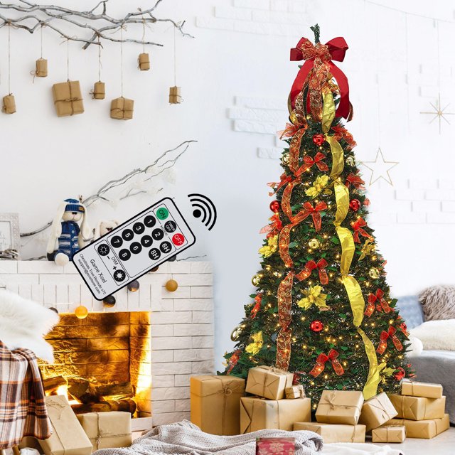 6FT Pop Up Christmas Tree Artificial with Remote, Pull Up with Prelit