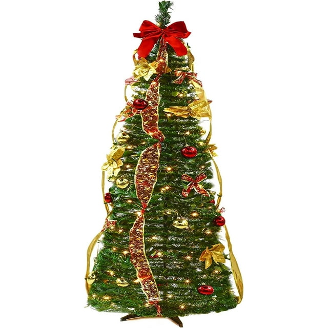 6FT Pop Up Christmas Tree with Lights, Prelit Artificial Christmas
