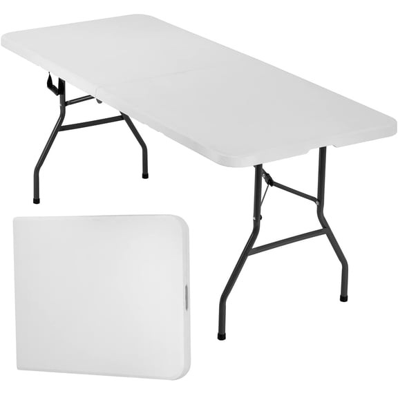 6FT Portable Folding Table, Heavy-Duty Half-Fold Table for Parties, Backyard Events, Catering & Office - Sturdy Multi-Purpose Outdoor Table with Handle