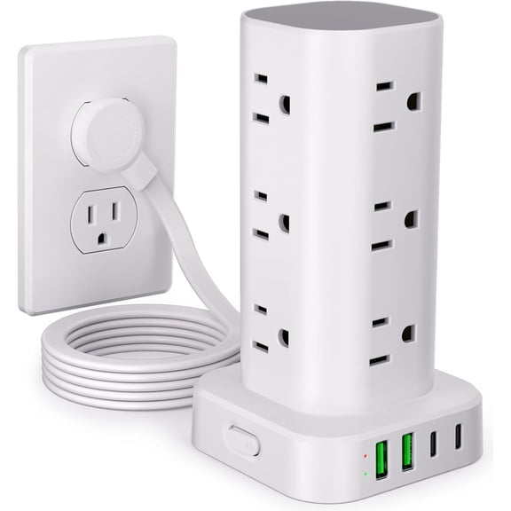 6FT Power Strip Tower Surge Protector, 12 Wide Spaced Outlets, 4 USB
