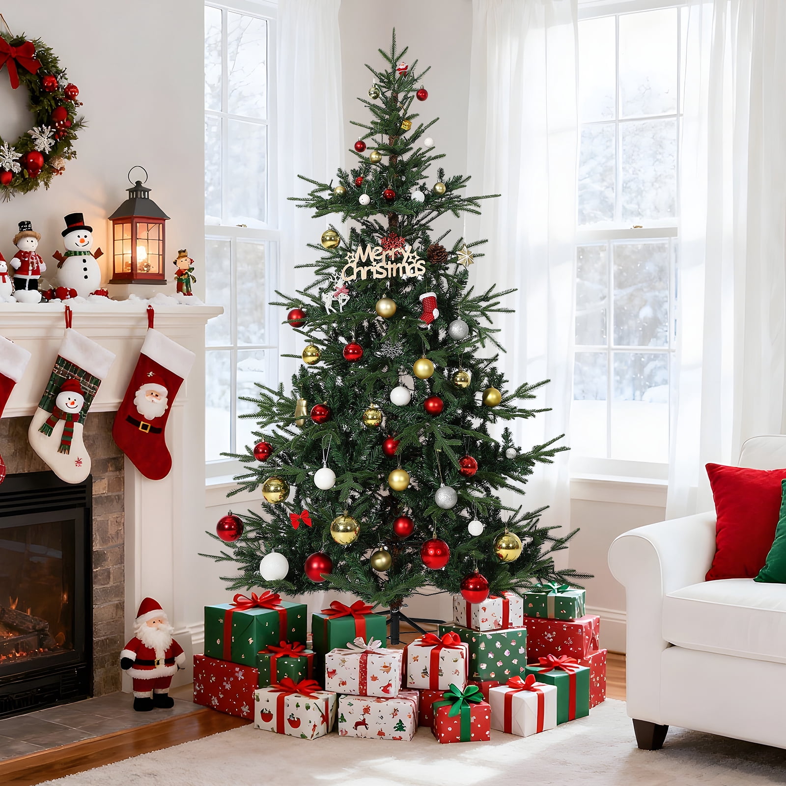 6FT Pre-Lit Artificial Christmas Tree, 6ft Aspen Fir Christmas Tree ...