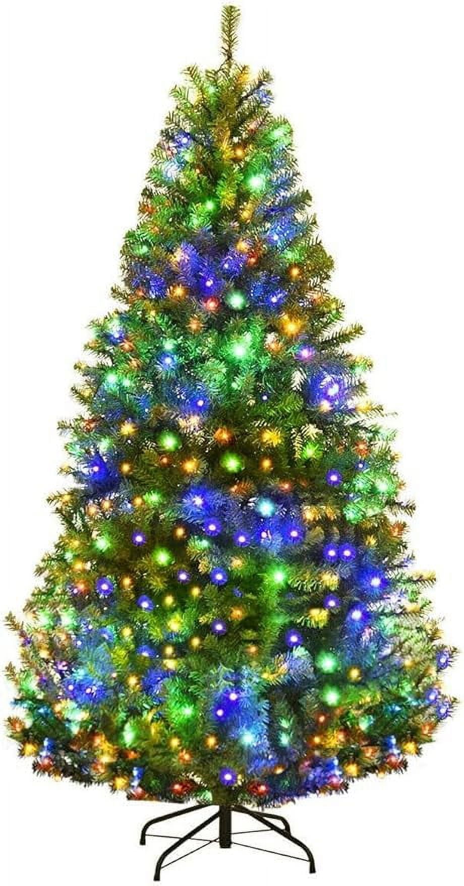 6FT PreLit Artificial Christmas Tree, Hinged Xmas Tree with 350 DualColored LED Lights, 11