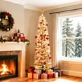thumbnail image 1 of 6FT Pre-Lit Snow Flocked Pencil Christmas Tree - Warm White Lights & Frosted Tips Slim Artificial Tree - Hinged Metal Stand for Indoor Party Decor, 1 of 8