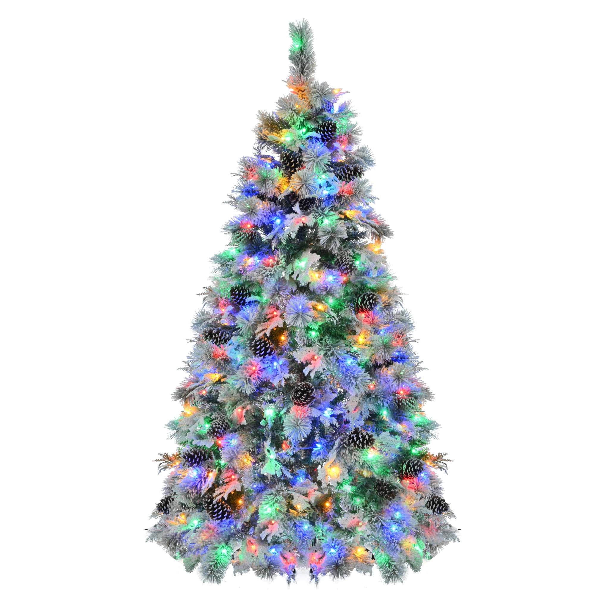 6FT Pre-Lit Snow Flocked Spruce Christmas Tree with Pine Cones