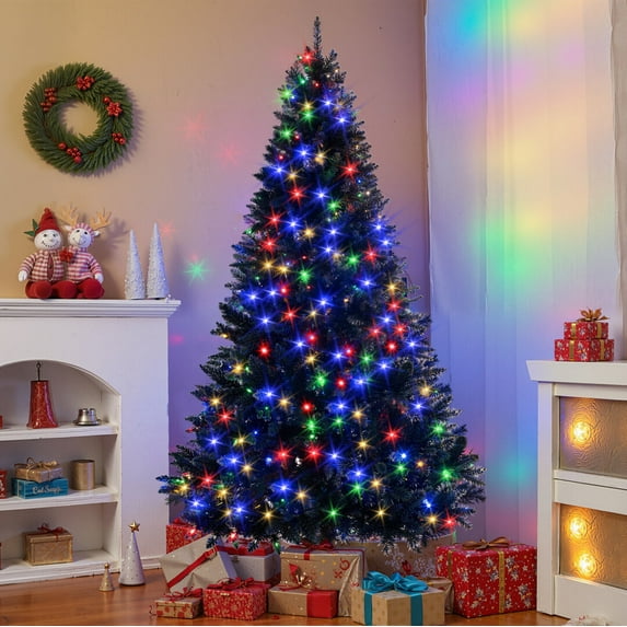 6FT Pre-lit Artificial Hinged Christmas Tree with 920 Branch Tips and 280 Color LED Lights, Christmas Spruce Xmas Tree, Realistic Spruce Holiday Decor for Home, Office, School