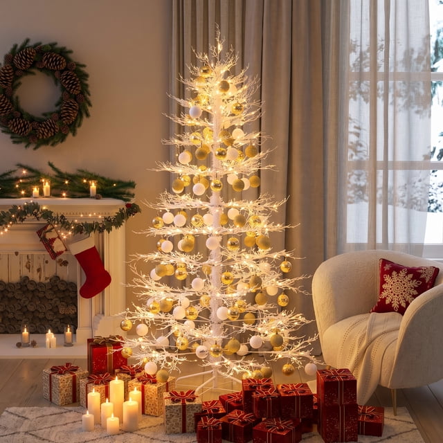 6FT Pre-lit Aspen Fir Artificial Christmas Tree with600 Warm White LED ...