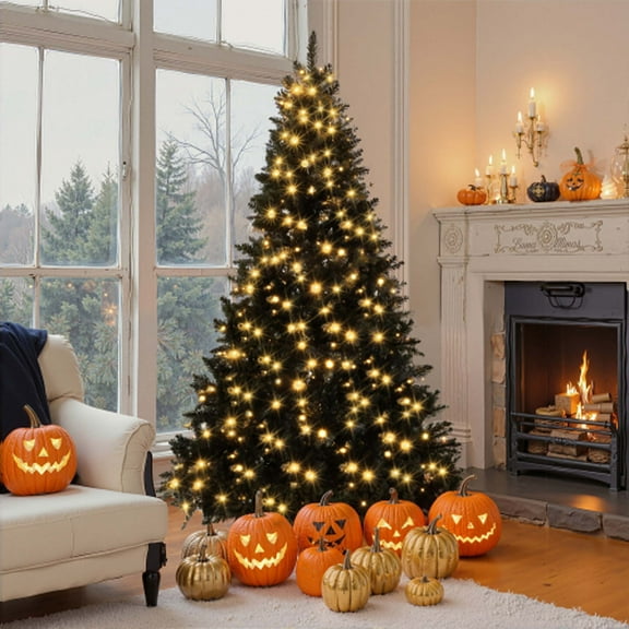 6FT Pre-lit Black Artificial Hinged Christmas Tree