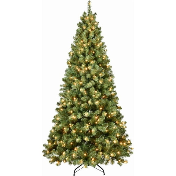 6FT Prelit Christmas Tree, Premium Artificial Christmas Tree with 300 Lights and 779 Branch Tips, Memory Wire Pre Lit Hinged Xmas Tree with Metal Base for Holiday, Home, Party Decoration