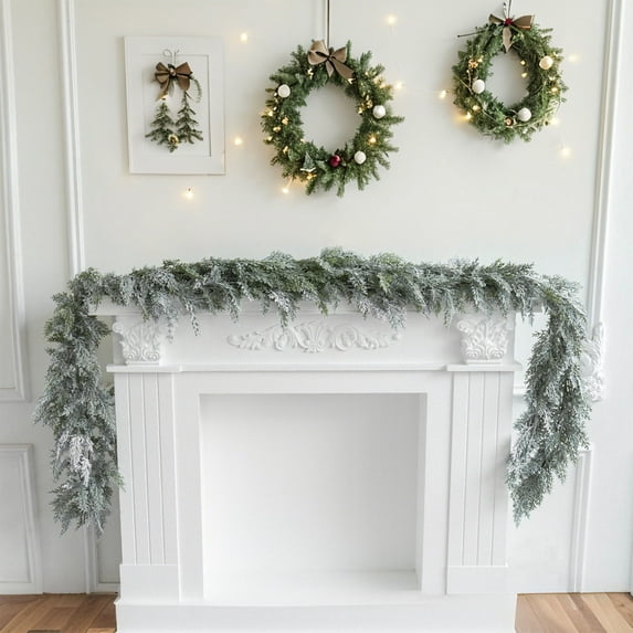 6FT Real Touch Christmas Flocked Garland, Artificial Norfolk Pine Flocked Garland, White Frost Artificial Realistic Touch, Christmas Decoration for Table Fireplace Wall Centerpiece Decoration