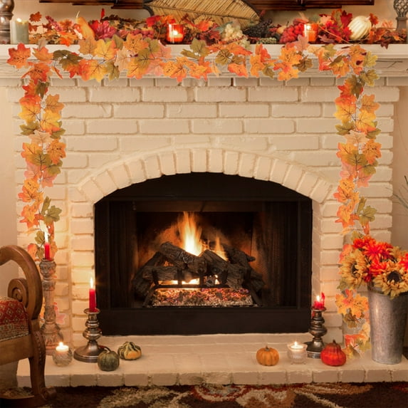 6FT Realistic Maple Leaf Vines Garland - Halloween Porch Decor Autumn Thanksgiving Fall Foliage Rattan for Mantle/Wreath/Door Decorations Indoor Outdoor Seasonal Party Supplies