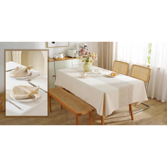 6FT Rectangle Linen Tablecloth & 12 Washable Napkins Set, Waterproof Table Cloth & High Absorption Cloth Napkins for Dining