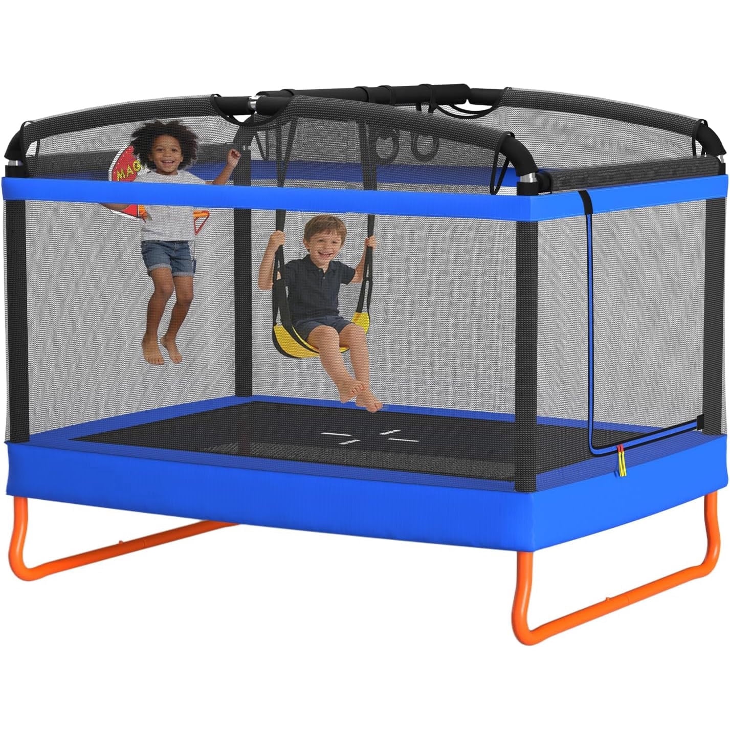 6FT Rectangle Toddler Trampoline by LANGXUN, 5-in-1 Kids Mini Trampoline Featuring Safety Enclosure Net for Indoor & Outdoor Use