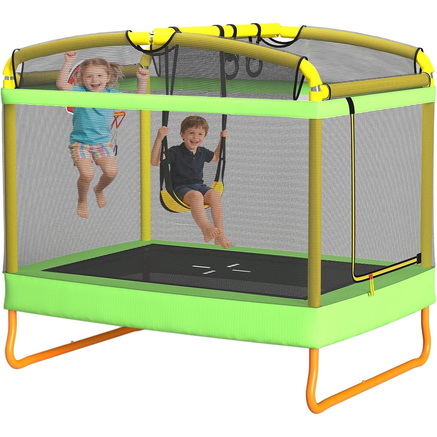 6FT Rectangle Toddler Trampoline by LANGXUN, 5-in-1 Kids Mini Trampoline Featuring Safety Enclosure Net for Indoor & Outdoor Use