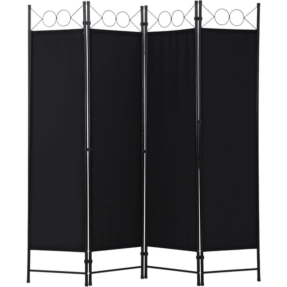 6FT Room Divider with Steel Frame, 4 Panel Portable Privacy Screen for Home Office, Black