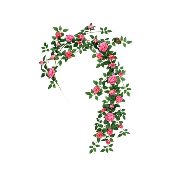 6FT Rose Vine Artificial Flower Garland Fake Hanging Rose Ivy Plants for Wedding Home Party Garden Arrangement Decor Pack of One for Indoor Outdoor Wall Decor ((Hot Pink)