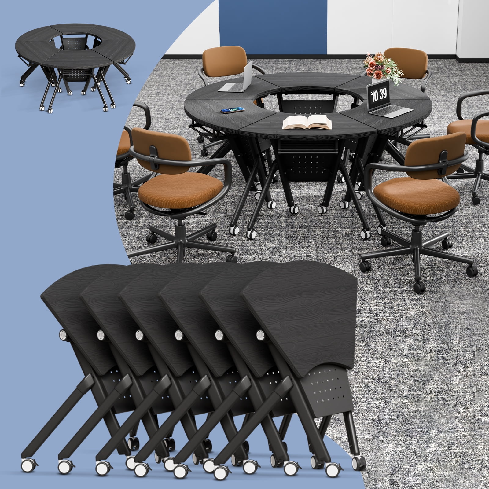 6FT Round Conference Table, 6PCS 35.4in Folding Conference Room Tables ...