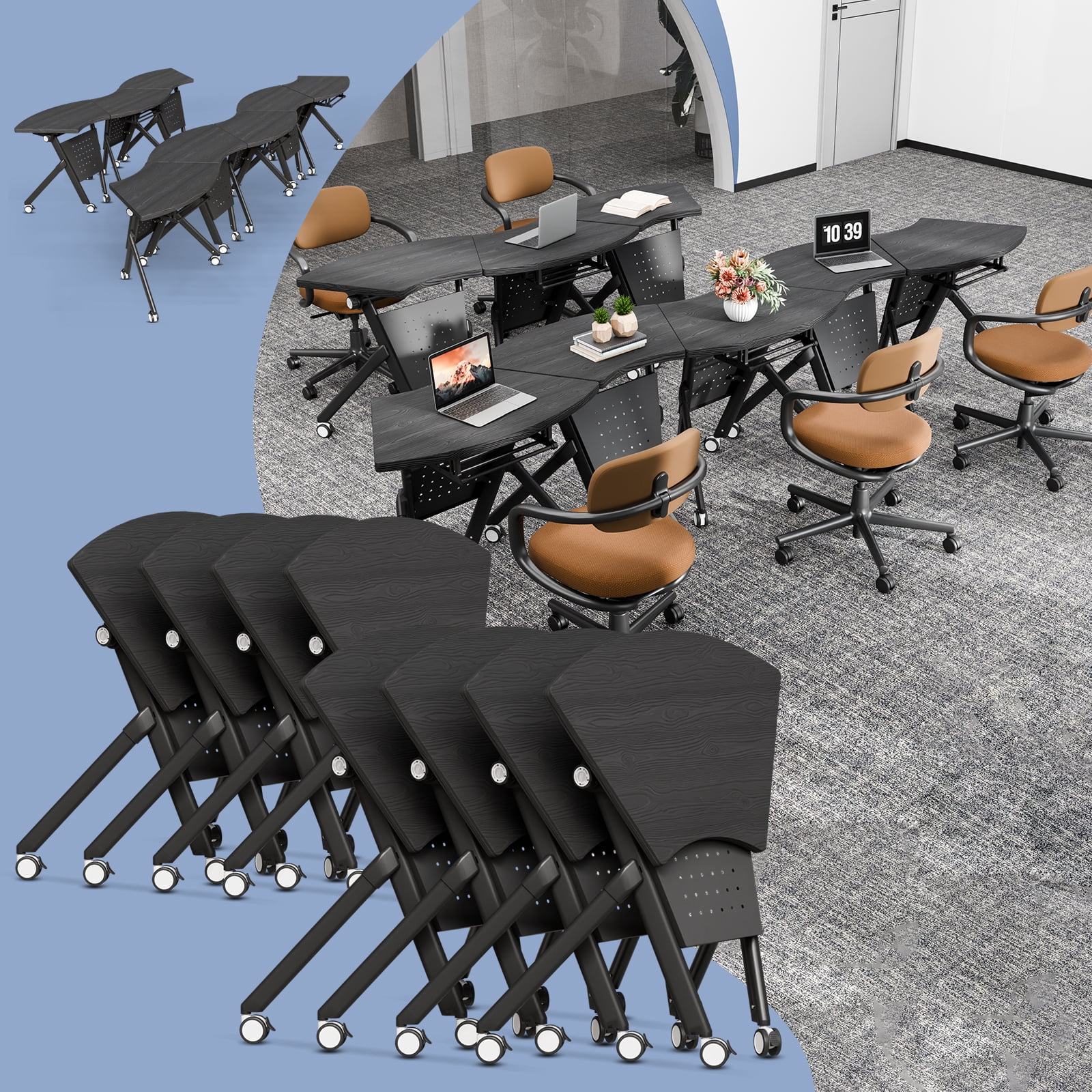 6FT Round Conference Table, 8PCS 35.4in Folding Conference Room Tables ...