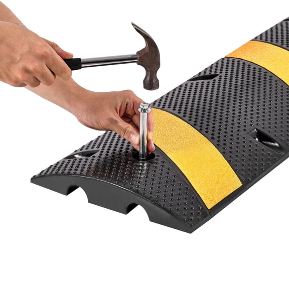6FT Rubber Speed Bump,2 Pack,2 Channel Heavy Duty Traffic Speed Hump,22000 lbs/Axle Load Capacity,72 in Cable Protector Ramp with Expansion Screws,for Asphalt Concrete Gravel Driveway Road
