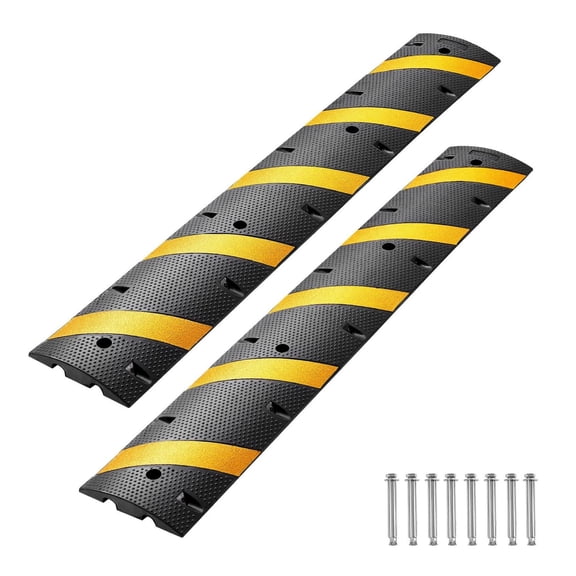 6FT Rubber Speed Bump 2 Pack, Heavy Duty 2 Channel Traffic Hump - 22000lbs Capacity Cable Protector Ramp for Driveway, Road, Asphalt & Concrete