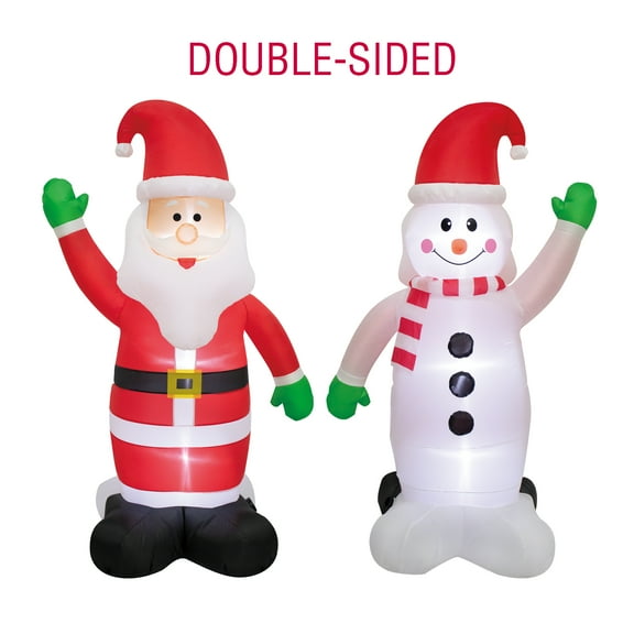 6 ft Reversible Santa and Snowman Christmas Airblown Yard Inflatable, Red, by Holiday Time