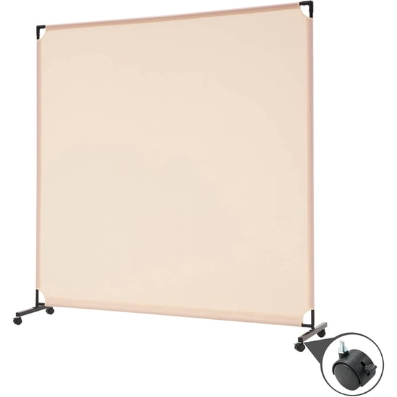 6FT Single Panel Rolling Room Divider, Partition Privacy Screens with Wheels, Freestanding Fabric Room Panel, Portable Wall Divider for Office, Room, Restaurant, Hospital (Beige)