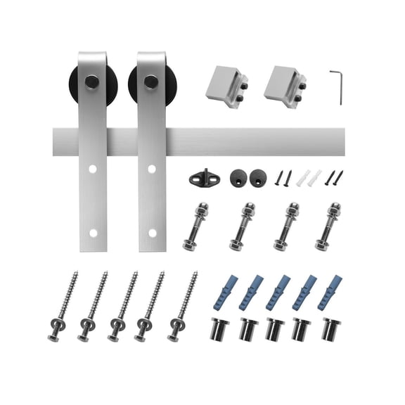 6FT Sliding Barn Door Hardware Kit, 330 LBS Weight Capacity, Compatible with 36 Inches Max Width & 1-3/8 to 1-3/4 Inches Thickness Single Sliding Barn Door, Durable Track & J-shape Roller Silver