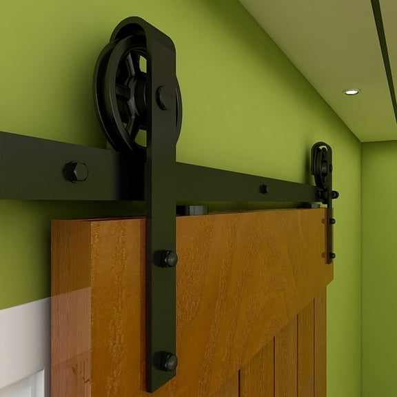6FT Sliding barn Door Hardware kit, Barn Door Track, 1/4 Thick Material- 4FT-13FT Available- Combinaton Track- Smooth and Quiet- Easy to Install- Black